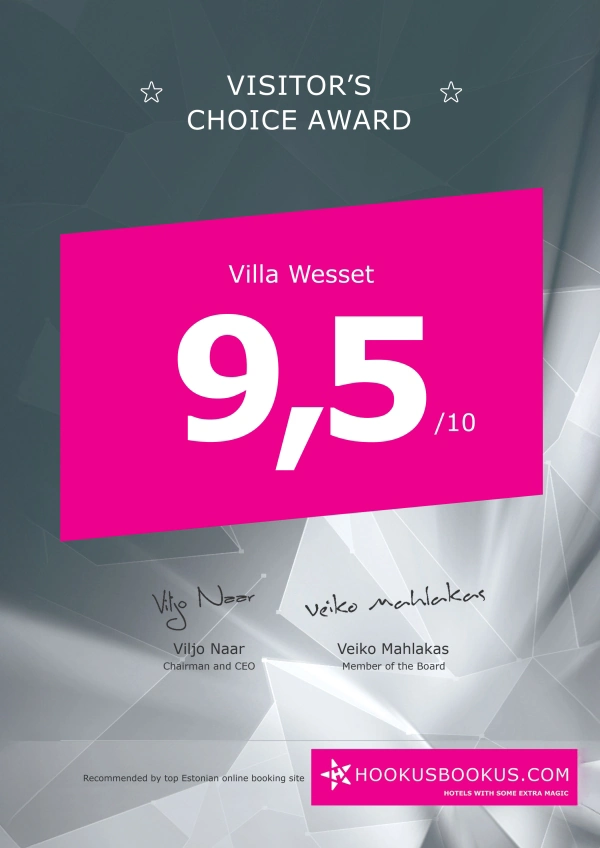 image of hookusbookus visitors choice award to villa wesset with the rating of 9.5